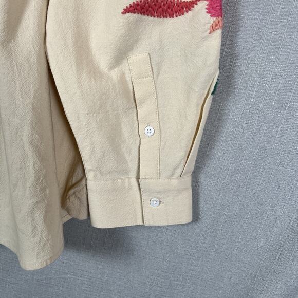 Sezane Maxy Top Shirt Oversized Beige Fits 16 & Up Floral Embroidered Button Up - Picture 9 of 15
